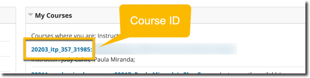 Screenshot highlighting course ID