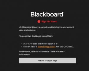 Screenshot of a common Blackboard error screen